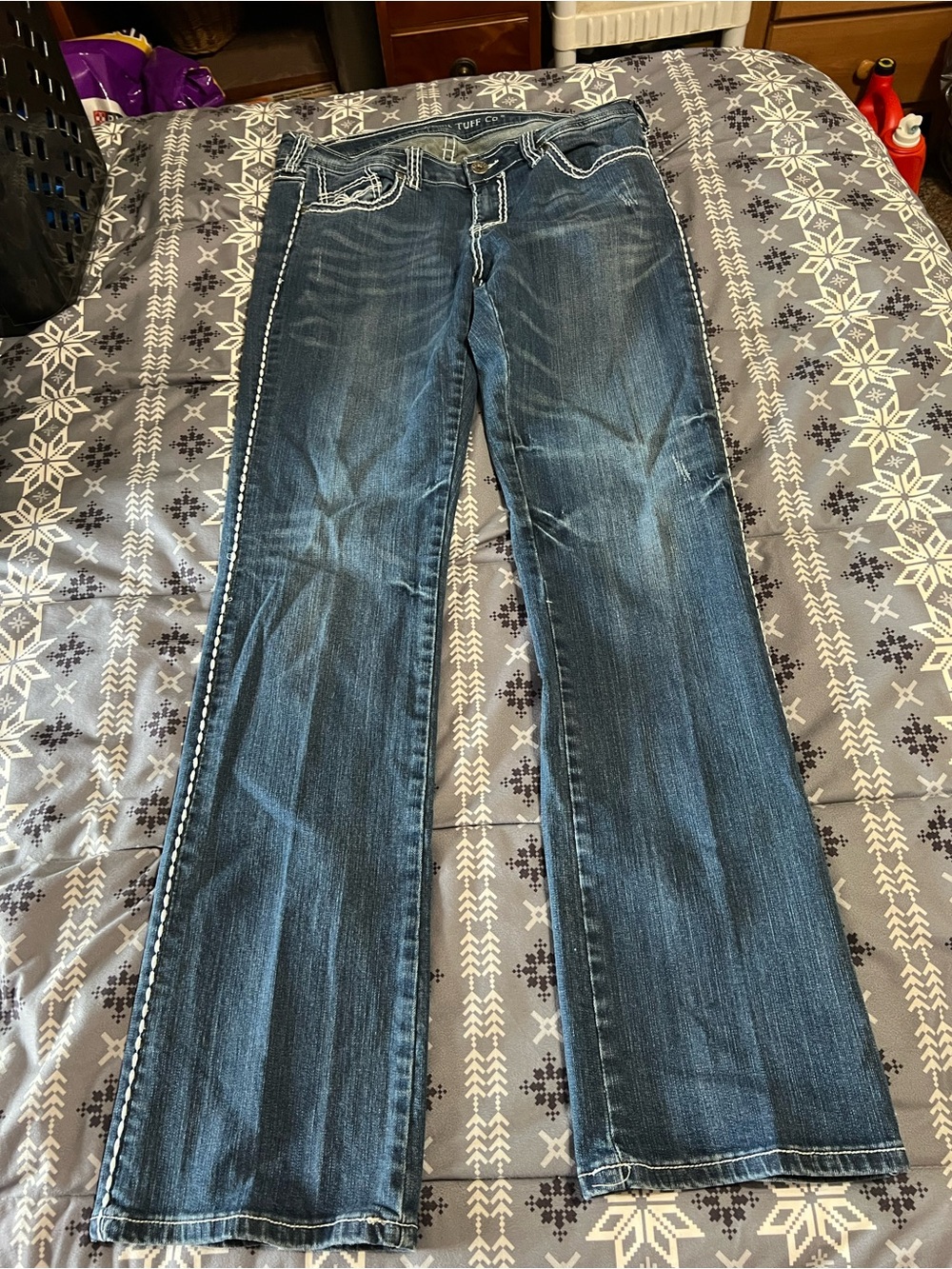 Cowgirl Tuff Dark Blue Flared Jeans with Contrast Stitching